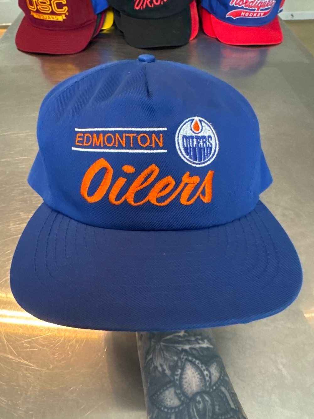 Edmonton Oilers Blue and Orange Embroidered Snapback Hat
